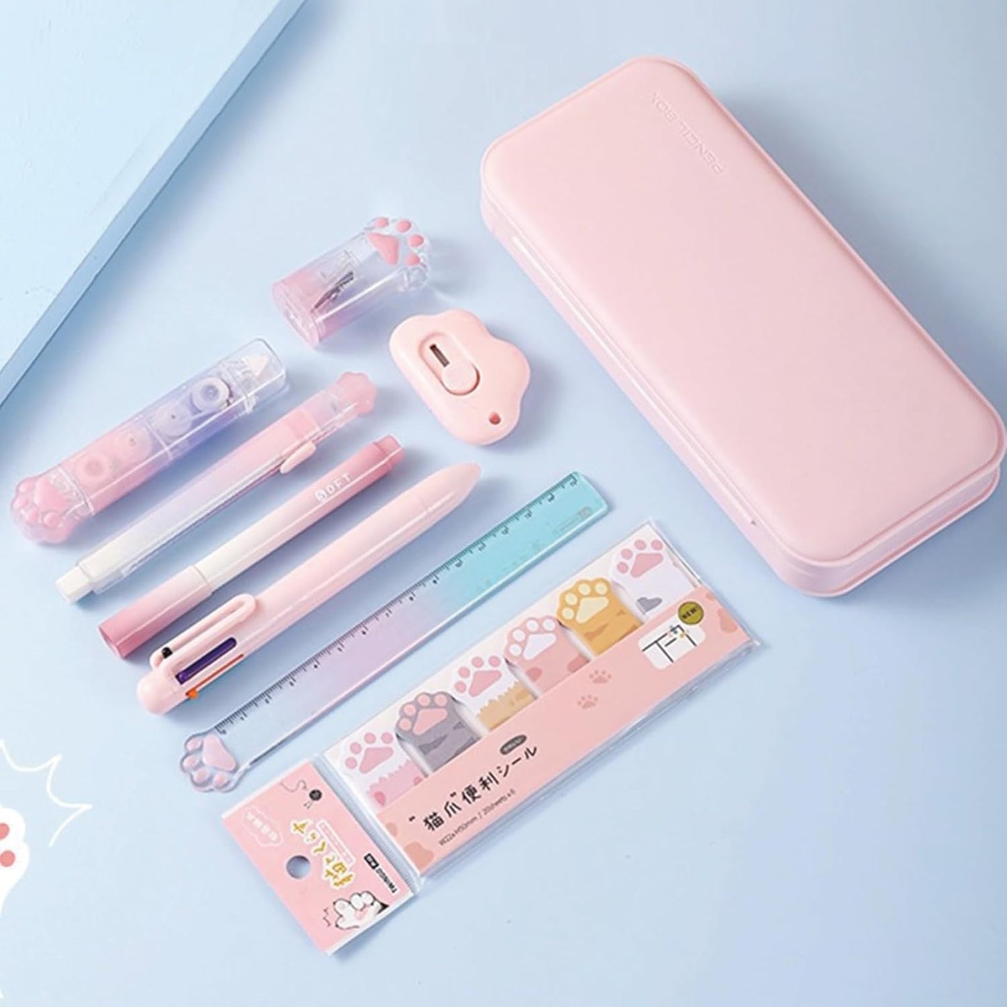9 Pcs Cute Pink Stationery Set Cat