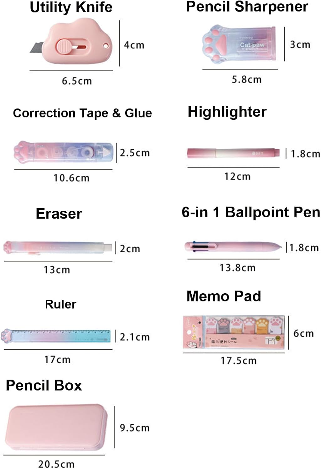 9 Pcs Cute Pink Stationery Set Cat