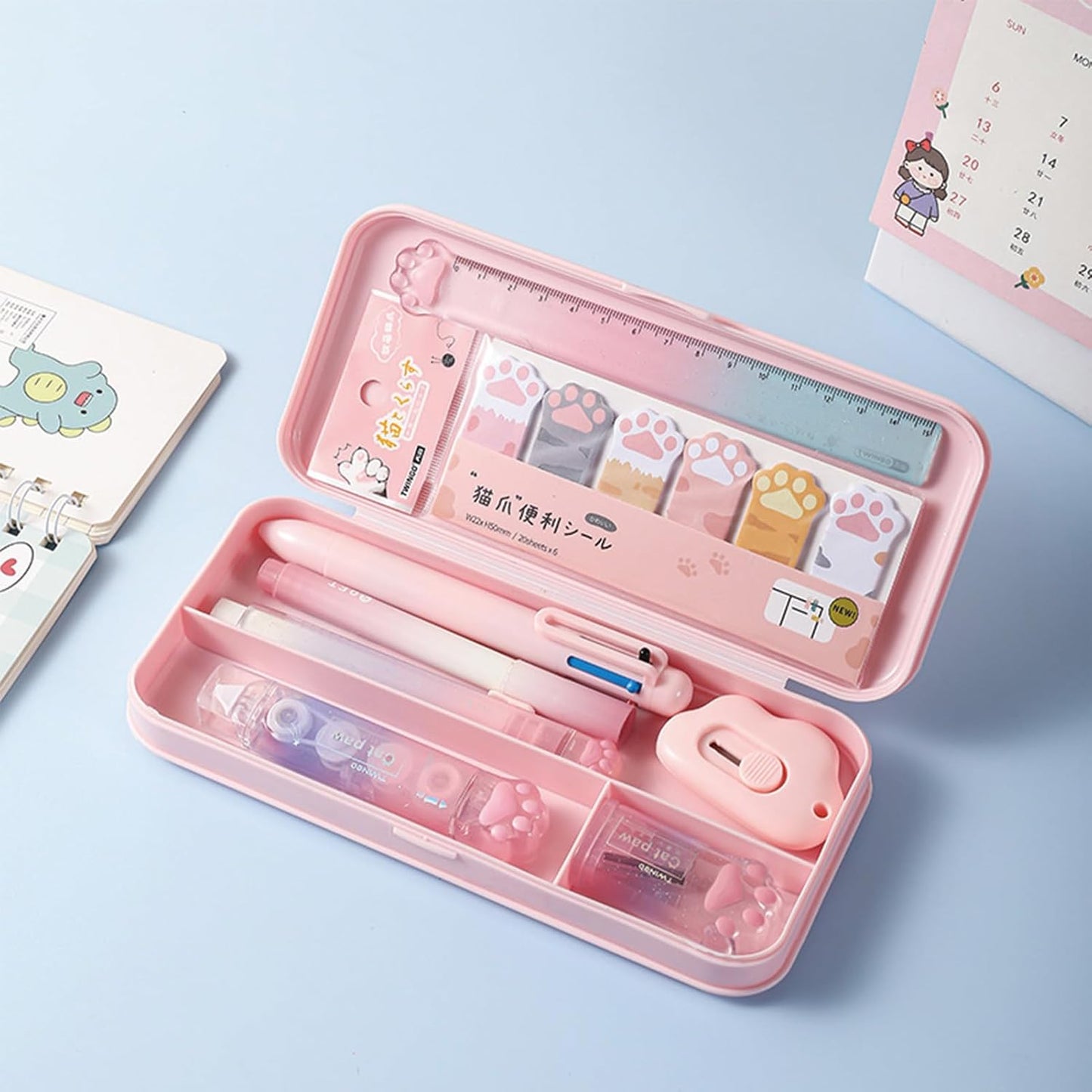 9 Pcs Cute Pink Stationery Set Cat