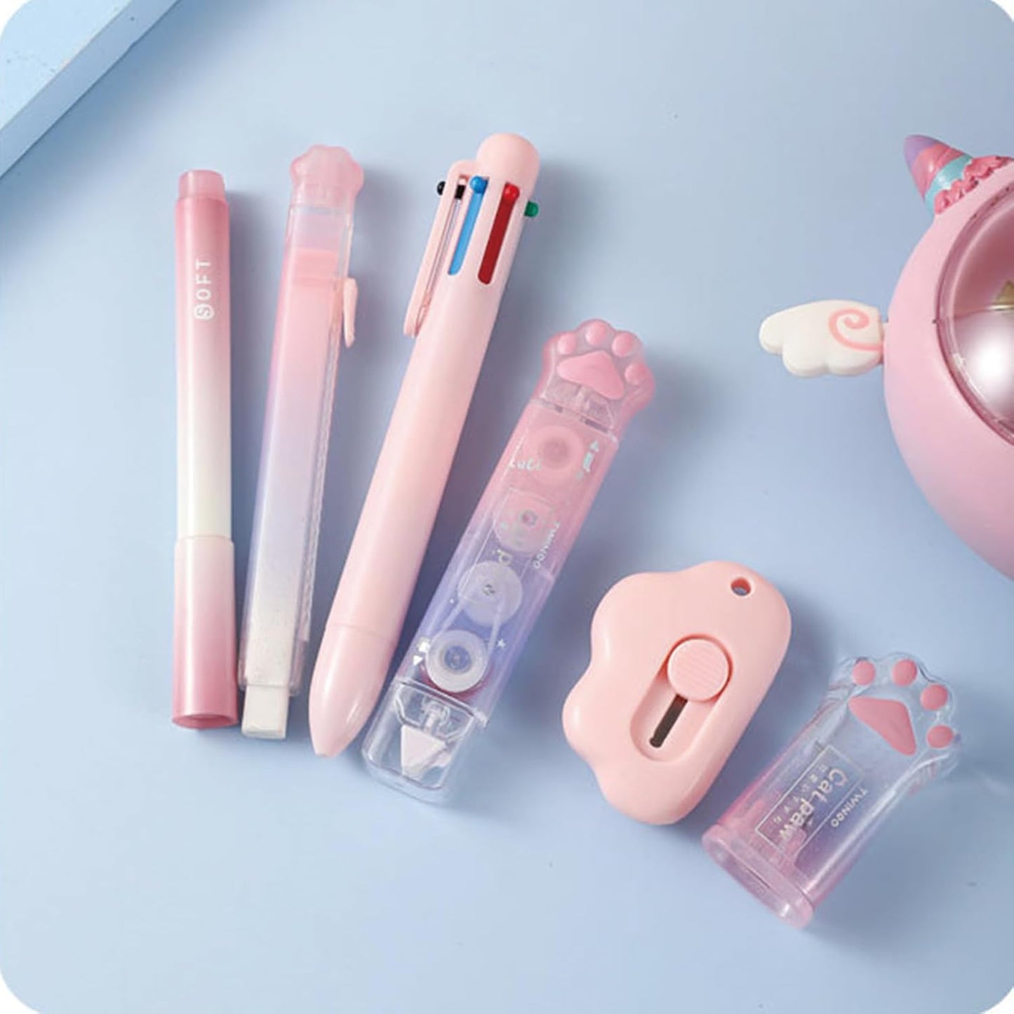 9 Pcs Cute Pink Stationery Set Cat