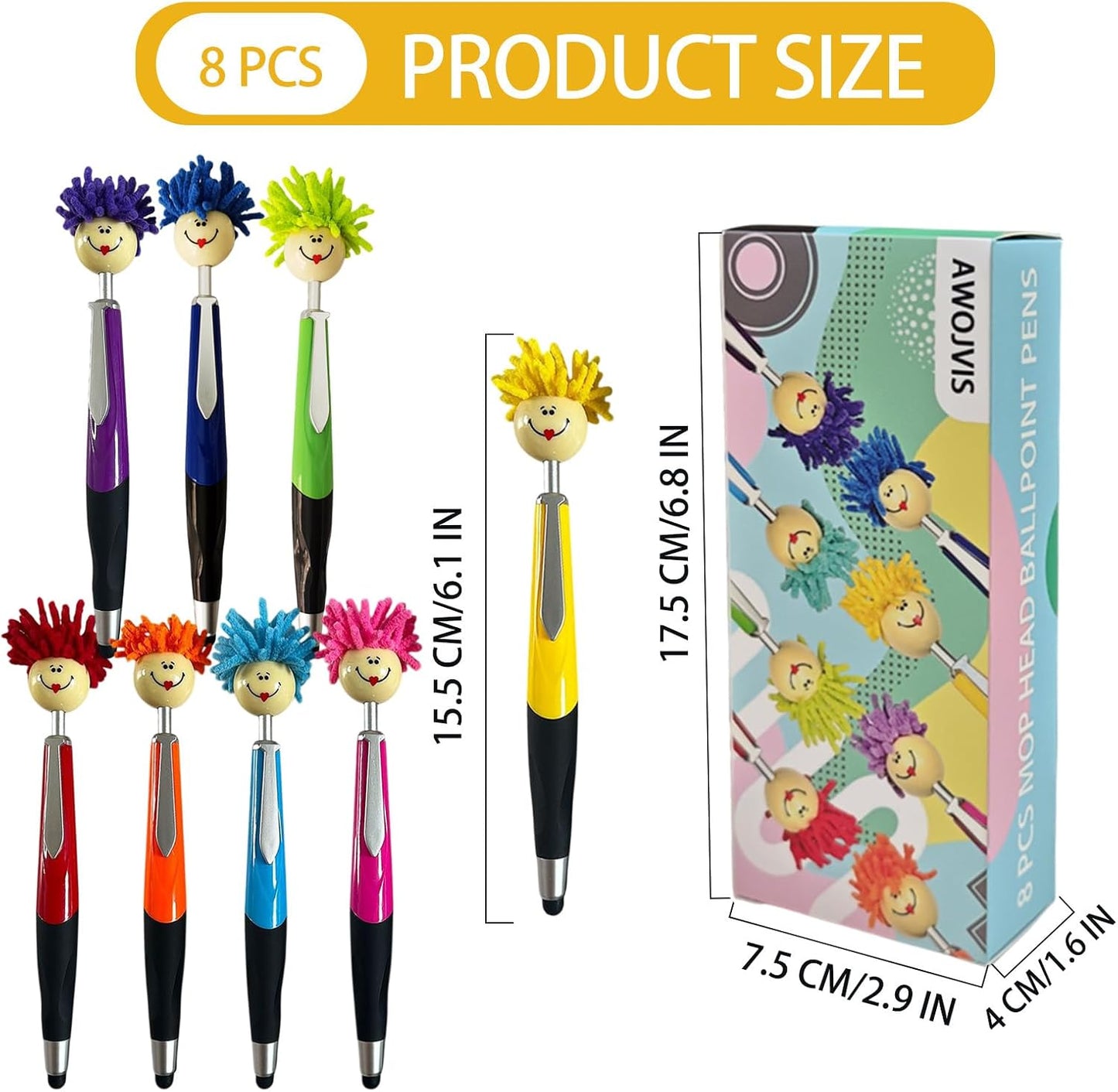 8pcs Mop Head Ballpoint Pens