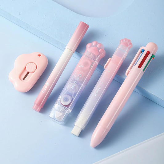 9 Pcs Cute Pink Stationery Set Cat