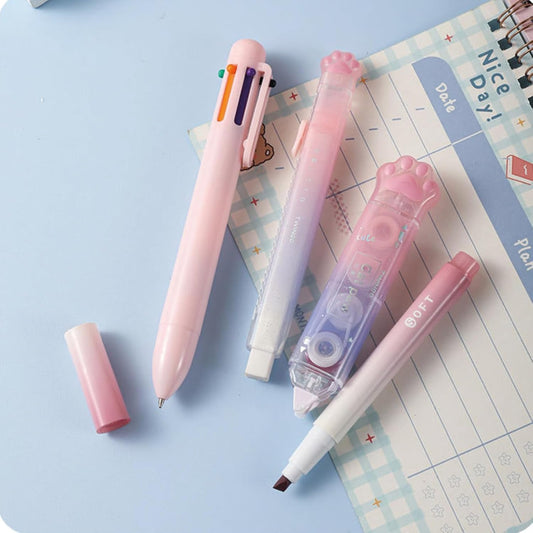 9 Pcs Cute Pink Stationery Set Cat